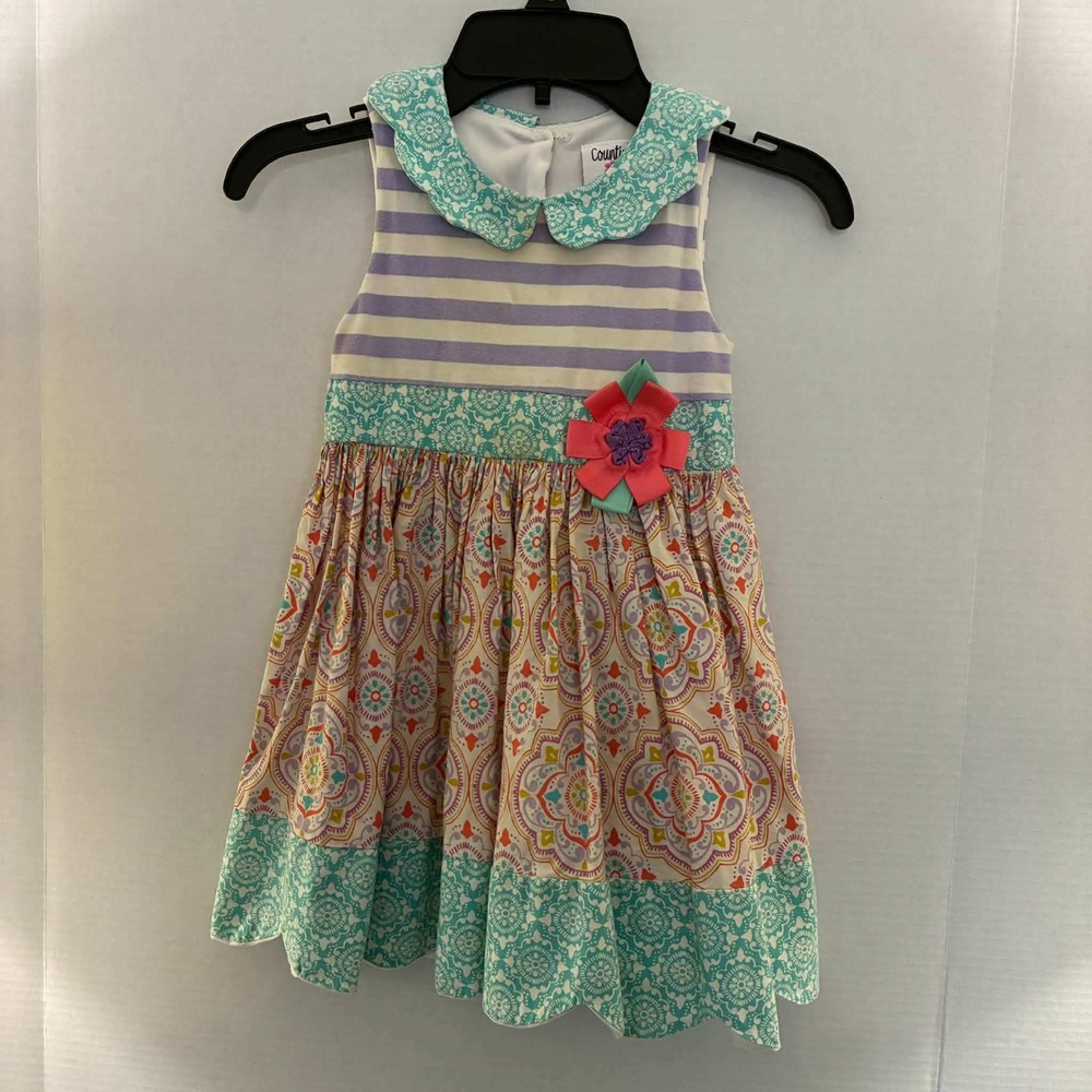 Counting Daisies Dress Toddler Girls 4T Multicolor Mixed Print Sleeveless Boho